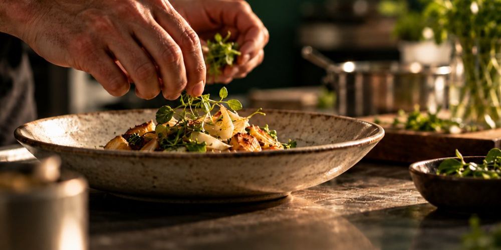 A chef plating a dish
